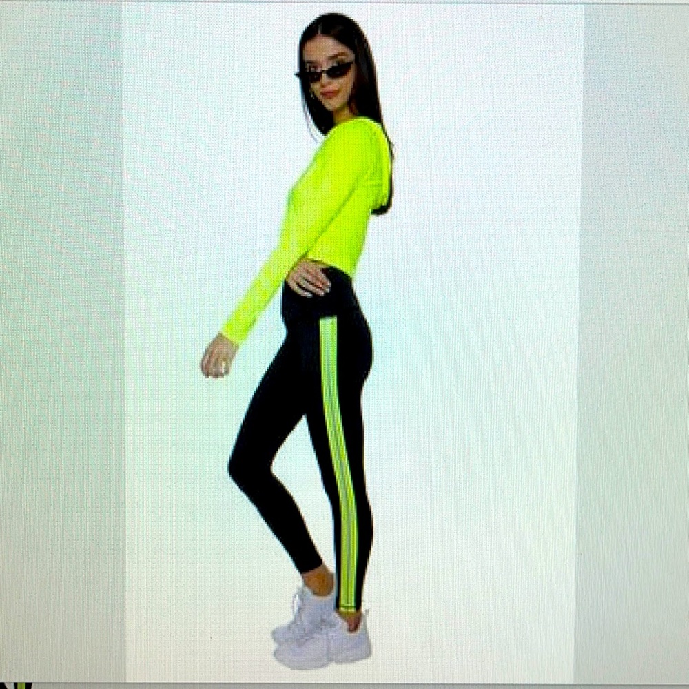 NWOT Tuxedo Neon Stripe Leggings + Cropped Hoodie
